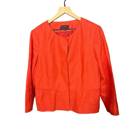Talbots Womens Orange Linen Peplum Jacket Size 14 - Picture 1 of 7